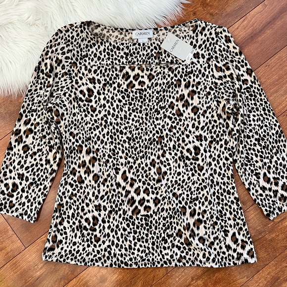 NWT CARMEN Carmen Marc Valvo 3/4 Sleeve Animal Print Blouse - Picture 9 of 9